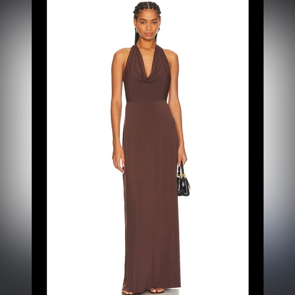 NWT WeWoreWhat Cowl Halter Maxi Dress in Umber Womens SZ M Beautiful Slinky Fun - Picture 1 of 6
